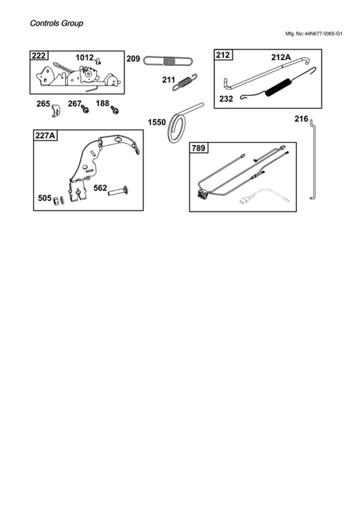 Controls Diagram and Parts List for 44N677-0065-G1  Briggs and Stratton Engine